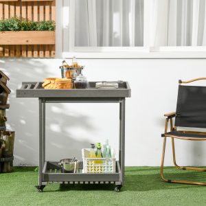 Serveringsvogn grillvogn med håndklædeholder 87x50x80cm, havevogn med 2 hylder, udendørs multifunktionelt bord