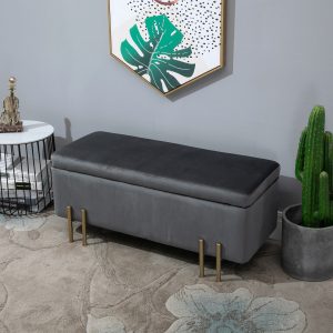 Bænk polstret bænk med opbevaringsplads kommodebænk mørkegråt stof metal gummitræ 100x40x42cm til entre stue