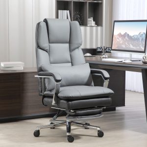 Kontorstol med vippefunktion, lasteevne 180 kg, ergonomisk, 160° lænelæn, kunstlæder, 63B x 71D x 123-129H cm, lysegrå