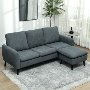 Hjørnesofa med sovesofafunktion Sofa med fodskammel, 3 pyntepuder, hjørnesofa L-formet sofa til stue, soveværelse 196 x 140 x 88 cm grå