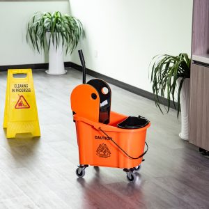 Rengøringsvogn med mobil spand og vrideanordning 36 liter sort/orange 54x41x91,5cm til professionel rengøring