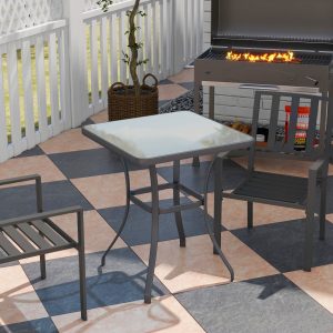 Havebord firkantet glasbord vejrbestandigt sort 68,5x68,5cm til balkon terrasse havemøbler