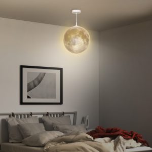 3D Månependellampe med app-styring, musikmånelampe loftslampe med CCT og RGB farveskift til køkken, spisestue, cremehvid