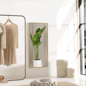 Vægspejl 110 x 50 cm dekorativt spejl med metalramme, rektangulært spejl til soveværelse, badeværelse guld
