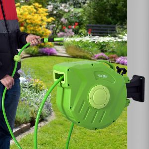 Slangeopruller 20+2m automatisk slangeopruller drejelig tryklufthave 180° grøn til effektiv vanding