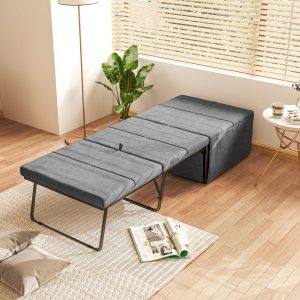 Klapseng ca. 190x60 cm gæsteseng med 8 cm skummadras, foldbar rejseseng, enkeltseng til voksne, metalseng op til 120 kg lasteevne, foldbar seng til kontor, gæsteværelse, grå