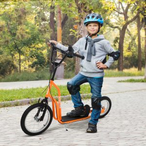 Børneløbehjul fra 5 år løbehjul city scooter med luftgummidæk 16 tommer foran 12 tommer bagpå orange 135x58x88-94 cm