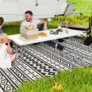 Havebord, foldbart 180 x 74 cm, vejrbestandigt buffetbord med bærehåndtag, foldbart bord, campingbord til haveterrasse og balkon, hvid