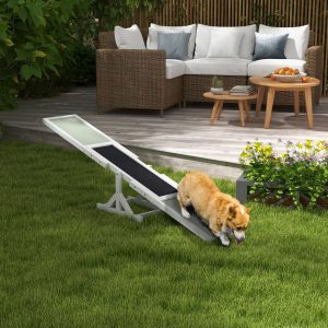 Hundesav, hundeagility-vippe af træ, skridsikker hundeagility-rampe til hunde under 30 kg, til balance, 180 x 30 x 30 cm hvid