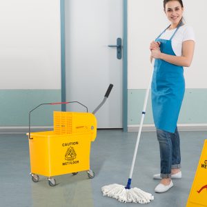 Rengøringsspand rengøringsvogn 20 liter med vridemaskine, moppevogn med 2 kamre, gul, ideel til rengøring og husholdning