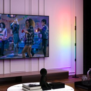 LED gulvlampe stue gulvlampe med fjernbetjening, app-styring, dæmpbar gulvlampe med timer, musiksynkronisering, gulvlampe med scenetilstande, til soveværelse, mørkegrå