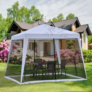Havepavillon 3x3 m vejrbestandigt festtelt med myggenet lavet af metal og polyester i grå til havefester