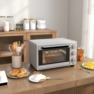 Lille Ovn 21L, 100°C-230°C, 1 Time Timer, Med 3 Tilberedningstilstande, Bagerist, Bageplade, Rustfrit Stål, 46L x 38,5B x 29H cm, Sølv