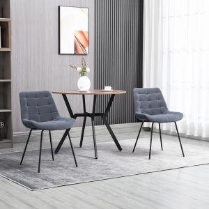 Sæt med 2 spisestuestole, køkkenstole, polstrede stole med ryglæn, fløjlssædebetræk, til stuen, i retro design, stålben, grå 50 x 61 x 79 cm
