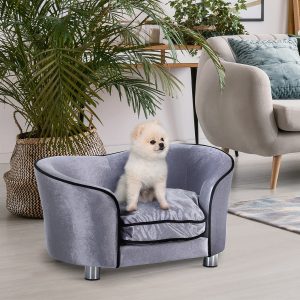 Hundesofa luksus kæledyrssofa med hynde kattesofa hævet hundeseng hundesofa kæledyrsseng plys grantræ lysegrå 69 x 49 x 38 cm