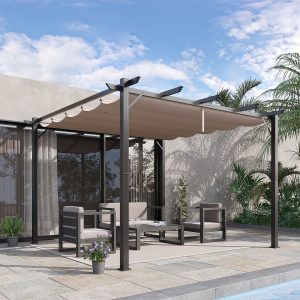 Pergola Pavilion Terrasseoverdækning med Skydetag Have Aluminium Antracitgrå+Kaffebrun 3x3x2,23 m
