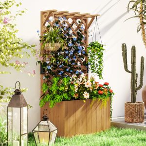 Højbedspotte med espalier, tagespalier, blomsterkasse i træ, haveespalier 64 x 33 x 122 cm til have, balkon, terrasse, blomsterpotte til klatreplanter, kurvplanter, blomster