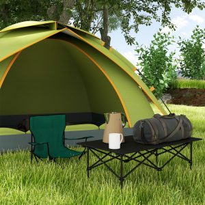 Campingbord klapbord med rullebordplade X-frame havebord lavet af aluminium, let 2-personers sidebord klapbord til havebalkon camping 95 x 55 cm sort