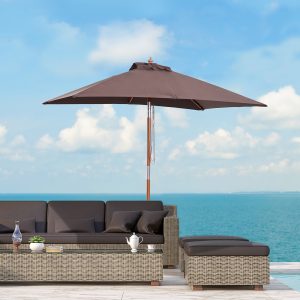 Parasol, foldbar haveparasol 200 x 150 cm, justerbar i 3 trin, lavet af fyrretræ og polyester i kaffe